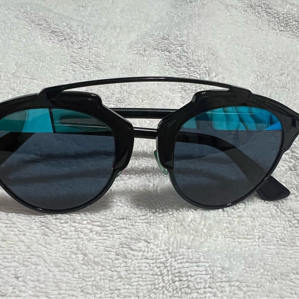 Dior Black Frame Sunglasses with Blue Lenses